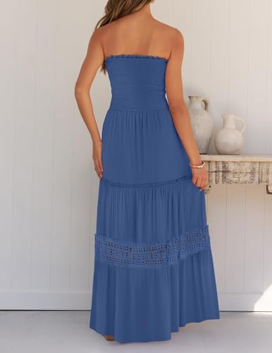 Image of ZESICA Women's 2026 Summer Boho Maxi Dresses Strapless Off Shoulder Lace Flowy A Line Beach Vacation Long Sundress
