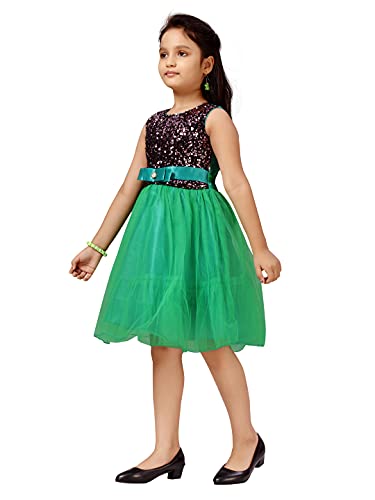 Image of MUHURATAM Girl's Net Fit and Flare Knee-Length Dress