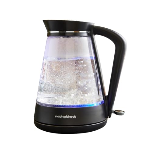 Morphy Richards Glass Kettle 1.7L Illuminated Premium Glass 3kw Rapid Boil 360 Base Blue Light Indicator Water Level Indicator Dry Boil Protection Cord Storage 108004