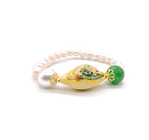 Bracelet perles naturelles et citron céramique pour vos looks d'été