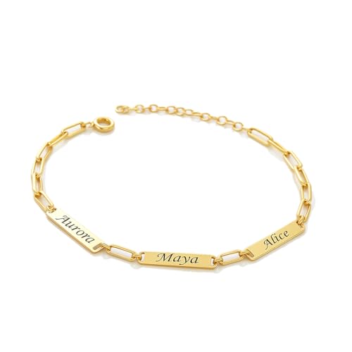 Sterling Silver 925K Custom Name Bar Bracelet, Personalized Engraved Bracelets for Women, Gold Personalized Bar Name Bracelet