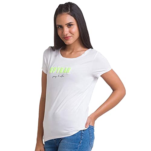 Image of Spykar Women's Cotton Printed Slim Fit T-Shirt
