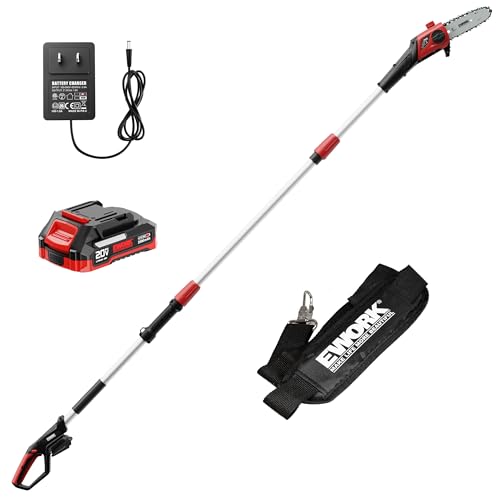 EWORK Electric Pole Saws for Tree Trimming 20V 8-Inch Cordless Pole Chainsaw 6.5 Lbs, Extension to...