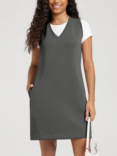 Image of ODODOS Modal Soft V-Neck Tank Dress for Women Sleeveless Sundress Casual Relaxed Summer Dress with Pocket, Charcoal, Large