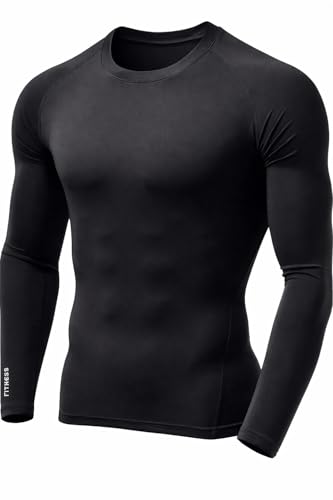 Image of NEVER QUIT Men's Compression Shirt Pack of 1 or 2 - Long Sleeve Quick Dry Base Layer T-Shirt for Gym, Running & Sports Workout