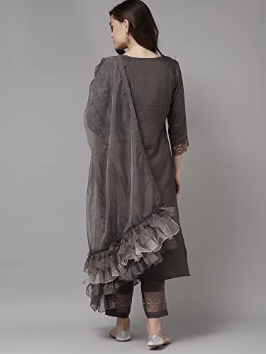 Image of INDO ERA Women's Poly Chiffon Embroidered Straight Kurta With Pant & Dupatta Set (RRRRR8075)