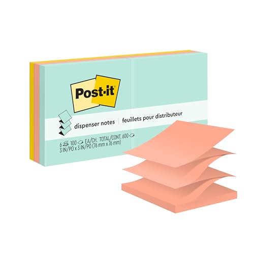 Post-it Pop-up Notes 3x3 in 6 Pads America's #1 Favorite Sticky Notes Beachside Café Collection Pastel Colors Recyclable (R330-AP)