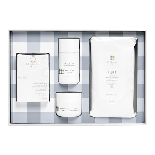 Beekman 1802 Pure Goat Milk 4-Piece Bodycare Gift Set - Includes Body Bar Soap (9 oz), Mini Whipped Body Cream, Facial Cleansing Wipes (30 ct) & Milk Stick Natural Deodorant (2.5 oz) -  B18BODYSET
