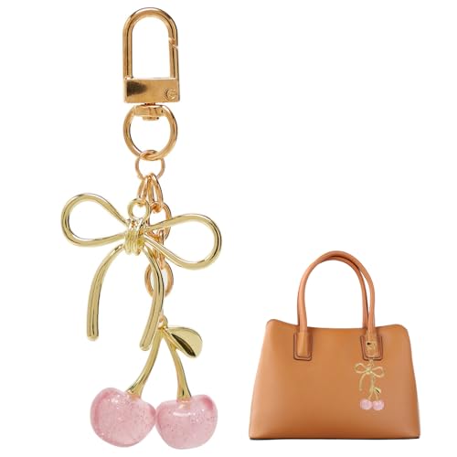 Puzxo Llavero de cereza, bolso lindo encanto mujeres cuero llavero, llavero de coche, regalo de cumpleaños, día de San Valentín monedero accesorios (rosa)
