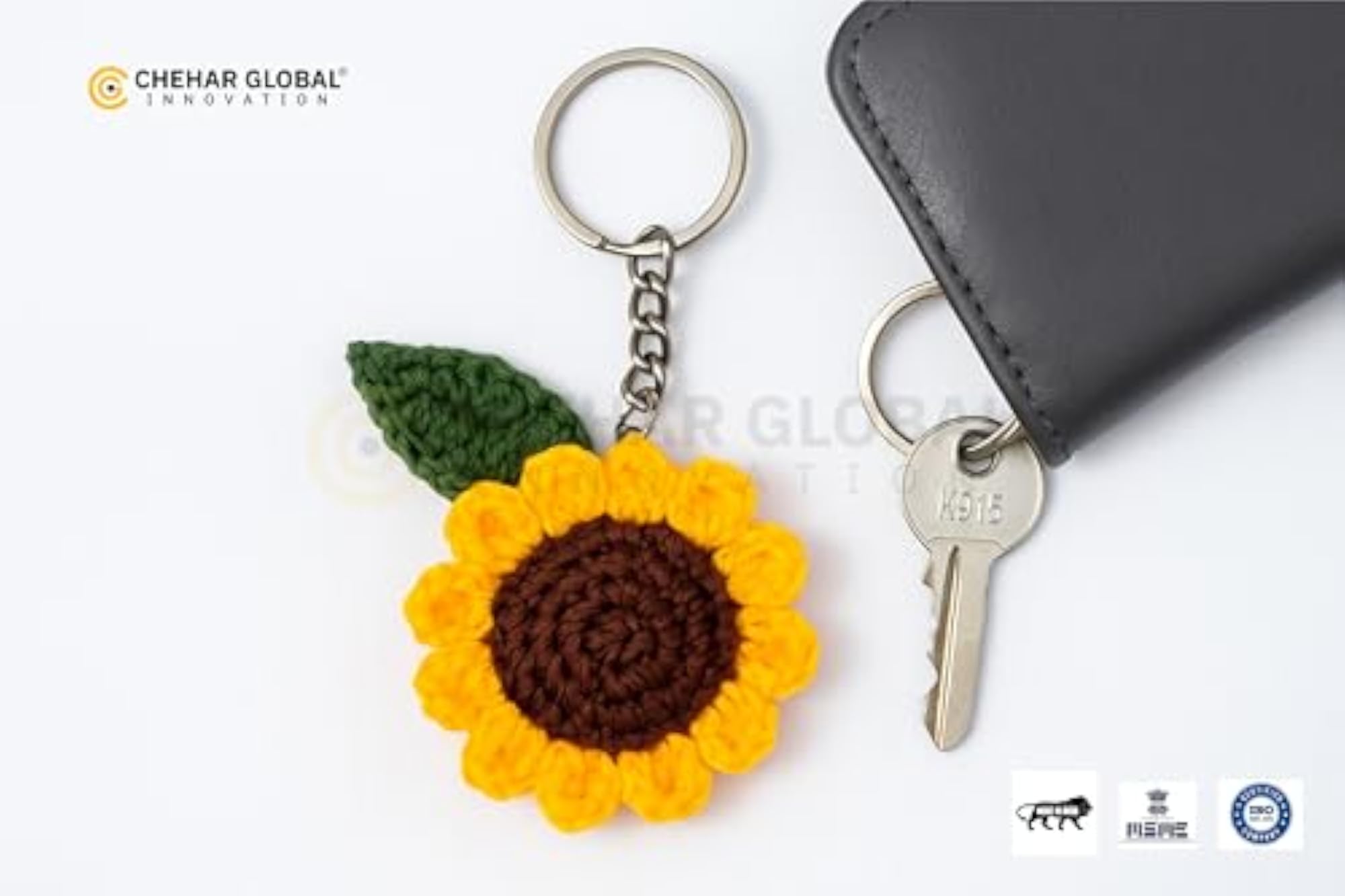 Crochet Sunflower Keychain, Decorative Charm for Bags