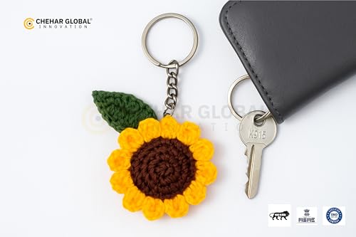 Image of JCGI Handmade Crochet Sunflower Keychain Decorative Cute Bag Purse Keyrings Charm Love Stylish Lightweight Motorbike Car Unique Personalized Keychain Girlfriend Sister Gift Travel Accessories