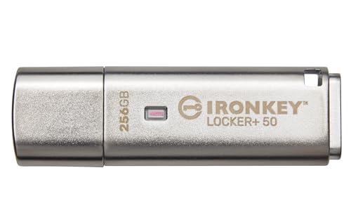 Kingston Ironkey Locker+ 50 256GB Pen Drive USB criptografado | USB 3.2 Gen 1 | Proteção XTS-AES e compatível com TAA | Opções de segurança de várias senhas | IKLP50/256GB