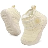 BARERUN Unisex Baby Booties With Gripper Soles Cozy Fleece Faux Baby Winter Snow Boots Toddler Winter Sock Shoes Beige Baby Shoe Size 6-12 Months