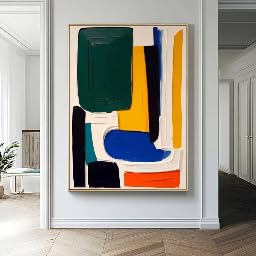 Image of DAMAIART Colorful Abstract Block Hand-Painted Oil Painting On Canvas Geometric Large Wall Art for Living Room Wall Art(70X140cm/Frameless)