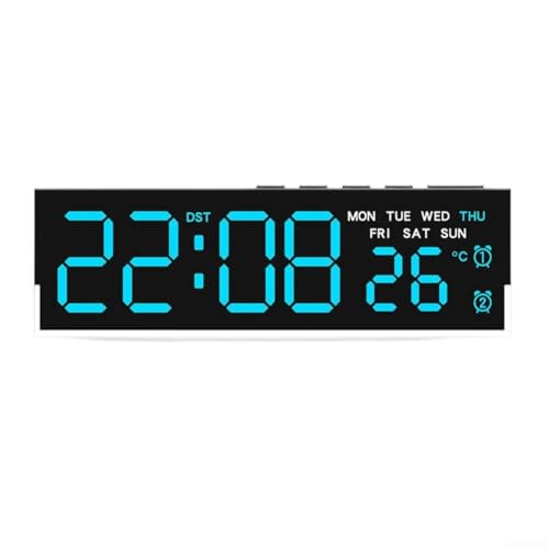 Reloj LED de pared digital grande que muestra la temperatura, fecha, día de la semana y hora con alarma y brillo ajustable para una visibilidad clara (B)
