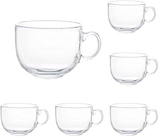 16oz Glass Jumbo Mugs With Handle For Coffee, Tea, Soup,Clear Drinking Cup,Set of 6
