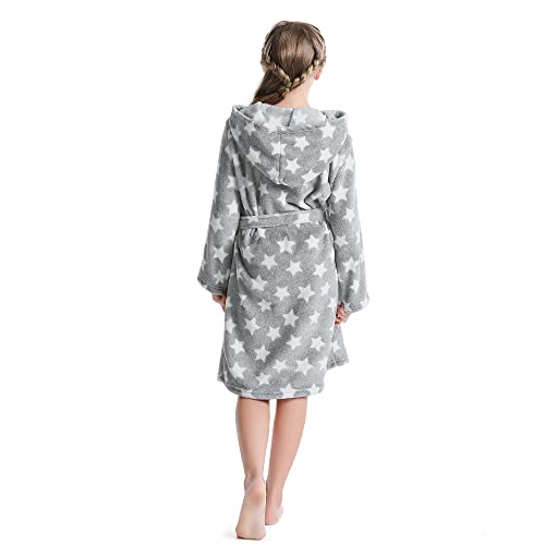 V.&Grin Girls Fleece Robe, Hooded Toddler Soft Fuzzy Bathrobe For Kids 3-14 Years（Star Gray 7-8） #TOP2