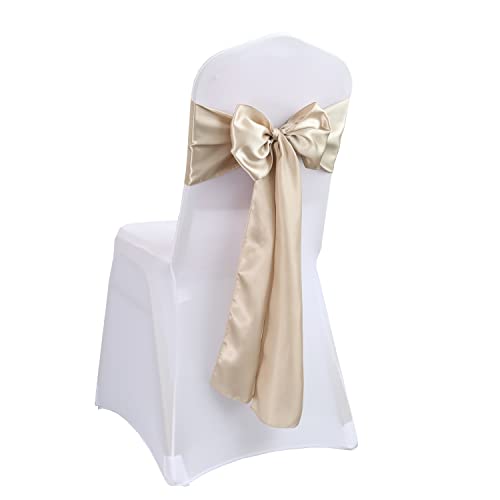 iEventStar Satin Sash Sashes Chair Bow Bows Cover Wedding Banquet Party Chair Decoration (Dark Champagne, 10)