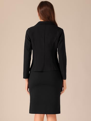 Allegra K Business Dress Suit Sets for Women's 2 Piece Outfit Work Office Notched Lapel Jacket Blazer Solid V Neck Dress3