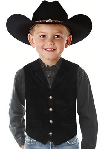 Boys Vest Vintage Suede Leather Costume Outerwear Western Cowboy Sleeveless Casual Waistcoat4
