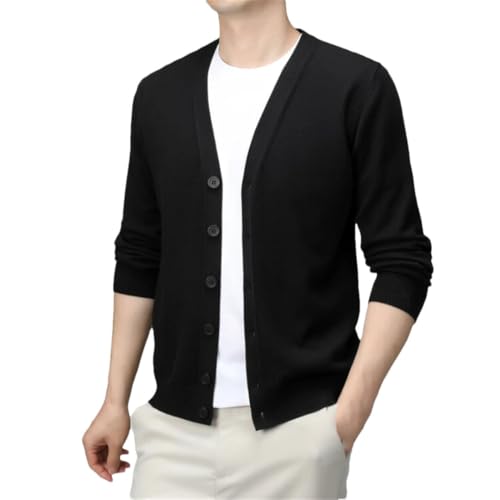 Mens Button Down Knitted Sweater Long Sleeve V Neck Knit Cardigan Business Casual Sweater (Medium,Black)