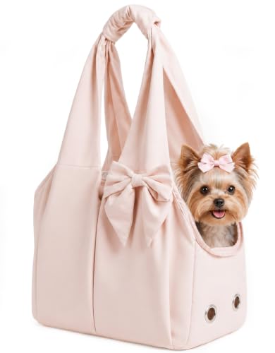 Dog Purse Carrier for Small Dogs Soft-Sided Dog Bag Carrier with 4 Large Pockets No Collapse Lightweight Smart Zipper Lock Comfortable Puppy Cats Rabbit Carrier for Travel Outdoor(Pink)