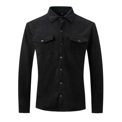 Mens Long Sleeve Suede Shirts Regular Fit Shirt Jacket Lapel Button Down Tops Lightweight Jacket Coat Fall Fashion Tees2