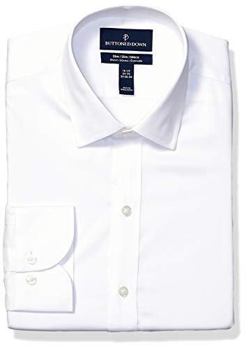 BUTTONED DOWN Men's Slim Fit Tech Stretch CoolMax Easy Care Dress Shirt, White, 16.5