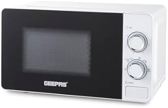 GEEPAS 700W Manual Solo Microwave Oven, 20L| Electric Oven with Auto Defrost Speedy Reheat | 5 Power Levels 2 Rotary Dials 30 Min Timer Easy Clean Standard Size of Dinner Plate | 2 Year Warranty White