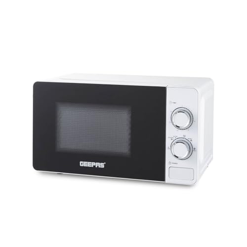 GEEPAS 700W Manual Solo Microwave Oven, 20L| Electric Oven with Auto Defrost Speedy Reheat | 5 Power Levels 2 Rotary Dials 30 Min Timer Easy Clean Standard Size of Dinner Plate | 2 Year Warranty White