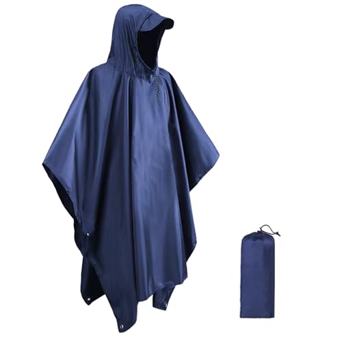 BDSHUNBF Poncho Impermeabile Poncho Pioggia Riutilizzabile Multiuso, Poncho Antipioggia Uomo Multiuso Impermeabile con Cappuccio, Mantella Antipioggia Trekking, per Ampeggio All'aperto Pesca, Blu