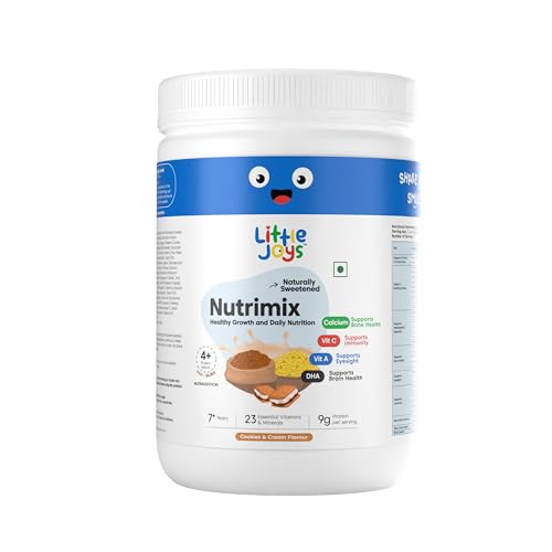 Image of Little Joys Cookies and Cream Nutrimix 7+ (350g) | 7-12 Years | With 23 Essential Vitamins & Minerals | 9g Protein per Serving | Supports Overall Health & Development | With Ragi, Millet, Almonds & Oats | Naturally Sweetened with Jaggery & Dates