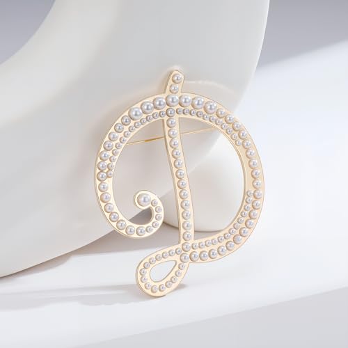 Image of Initial Letter Brooch Pin Pearl Letter Brooches Golden Pins Accessories Jewelry Birthday Chrisrmas Gift for Women