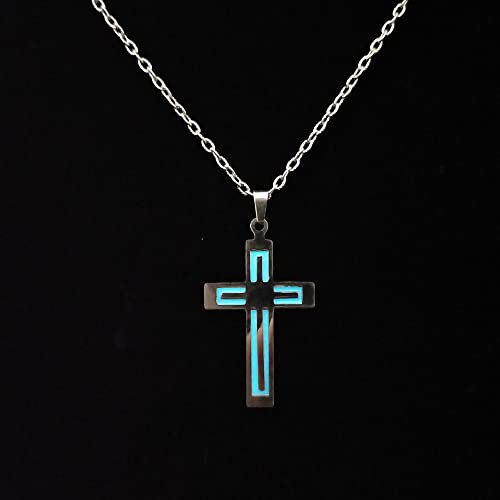 Cross Pendant Necklace, Stainless Steel, Glow in Dark, Luminescent, 2 PCS2