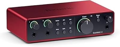 Focusrite Scarlett 2i2 4.ª gen. interfaz de audio USB para grabar, componer, retransmitir y emitir pódcast. Grabación con sonido de estudio y alta fidelidad y todo el software que necesitas