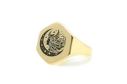 Bague Valkyrie or 14k cadeau idéal pour elle avec hexagone gravé