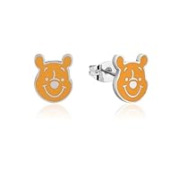 Disney Women's ECC WINNIE FACE EARRINGS Stud Earrings, Silver, 1CM
