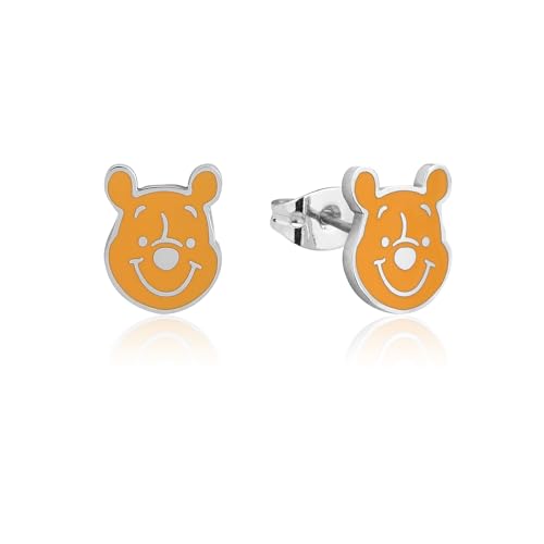 Disney Women's ECC WINNIE FACE EARRINGS Stud Earrings, Silver, 1CM