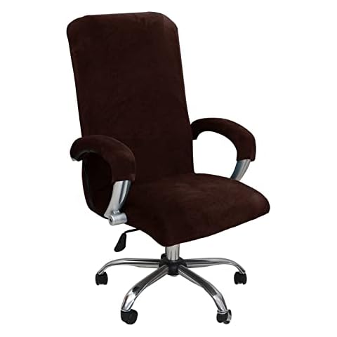 Office Chair Cover, with Armrest Covers Stretchable Washable Removable Desk Chair Cover Thick Plush Velvet High Back Office Seat Cover for Universal Rotating Chair-brown-small Cover