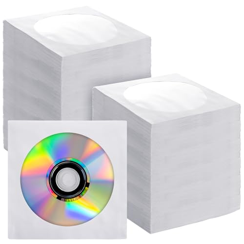 LOYORTY 1000PCS White Paper CD Sleeves DVD Sleeves Envelope CD Sleeves Envelope Holder with Window Cut Out and Flap 80g