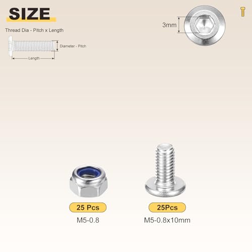 Image of METALLIXITY Crib Screws Replacement Set(M5-0.8x10) 100Pcs, Silver Tone, 304 Stainless Steel Hex Socket Furniture Bolts Screws - for Furniture Woodworking Project, Silver Tone