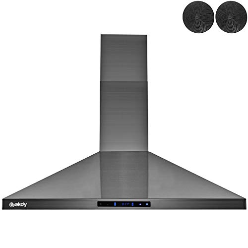 AKDY 30 in. 343 CFM Convertible Wall Mount Range Hood Touch Controls,LED Lights,Carbon Filters in Black Stainless Steel