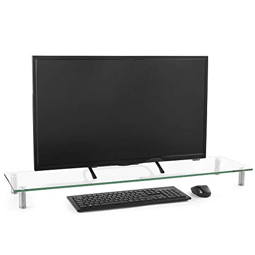 VonHaus Extra Large Glass Monitor Stand Riser 39.5" Desktop Stand with Adjustable Height Perfect for Double Computer Screens at Home and Office - Dual Monitor Capacity