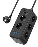 Interruptor de encendido: incluye un interruptor independiente para encender y apagar las tomas de CA y los puertos USB. Simplemente presione el botón para apagar todos los dispositivos sin desenchufarlo. El interruptor también actúa como un protector de sobrecarga, apaga intuitivamente la reglate de la unidad cuando se producen picos de tensión o sobrecalentamiento.