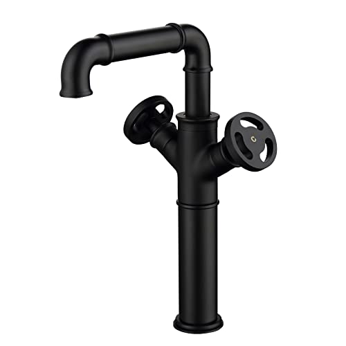 Rubinetto Bagno Lavabo Ottone Steampunk Tubo industriale Stile Rubinetto per Miscelatore Lavabo Alto e Lavandino Bagno, Doppio comando Fredda e Calda Regolabile Rubinetto Nero opaco, Ruotabile a 360°