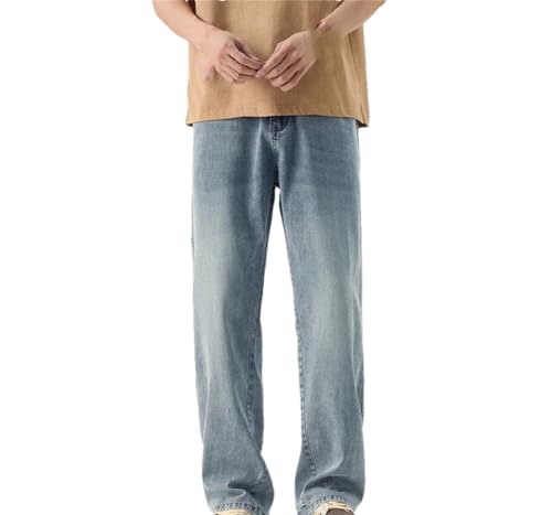 Men's Thin Drape Jeans Blue High Waist Soft Straight Wide Leg Pants