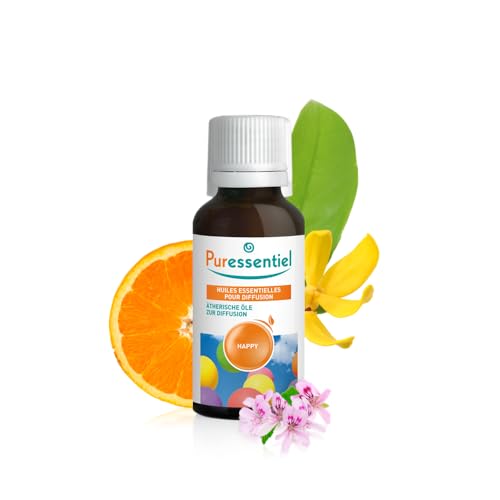 Puressentiel - Essential Oils for Diffusion - Happy Blend - Aromatherapy - Therapeutic, Gentle, Sweet, Scented Oil - Pure, Natural and Vegan - 1 fl oz Bottle