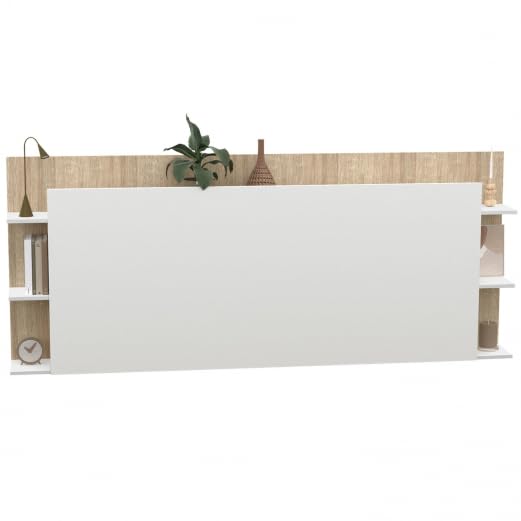 IDMarket - Cabecero de cama con pie CIRI para cama de 140 y 160 cm con almacenamiento, color blanco y madera
