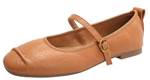 Women's Mary Jane Flats Dressy Comfortable Round Toe Ballet Flats Shoes with Buckle Strap Slip on Dress Shoes for Office Casual