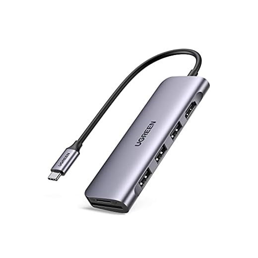 UGREEN USB C Hub, USB C HDMI Adapter 6 in 1 Type C Hub with 4K USB C to HDMI, SD TF Card Reader, 3 USB 3.0 Ports for MacBook Pro 2019/2018/2017, Galaxy Note 10 S10 S9 S8 Plus, Chromebook, XPS Aluminum